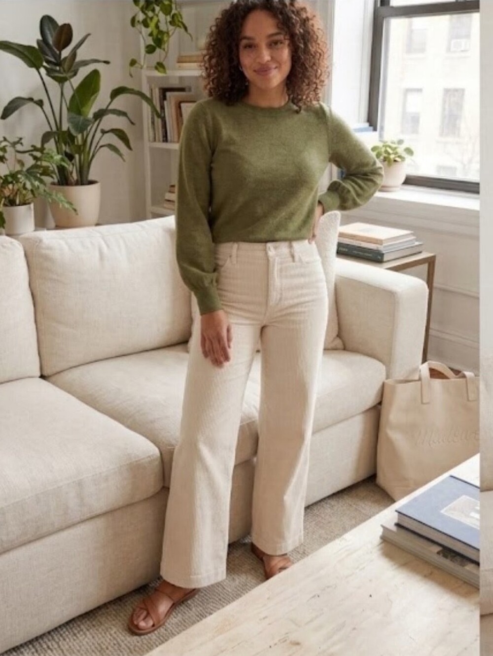 Madewell Petite Emmett 2.0 Wide-Leg Pants in Corduroy In Antique Cream